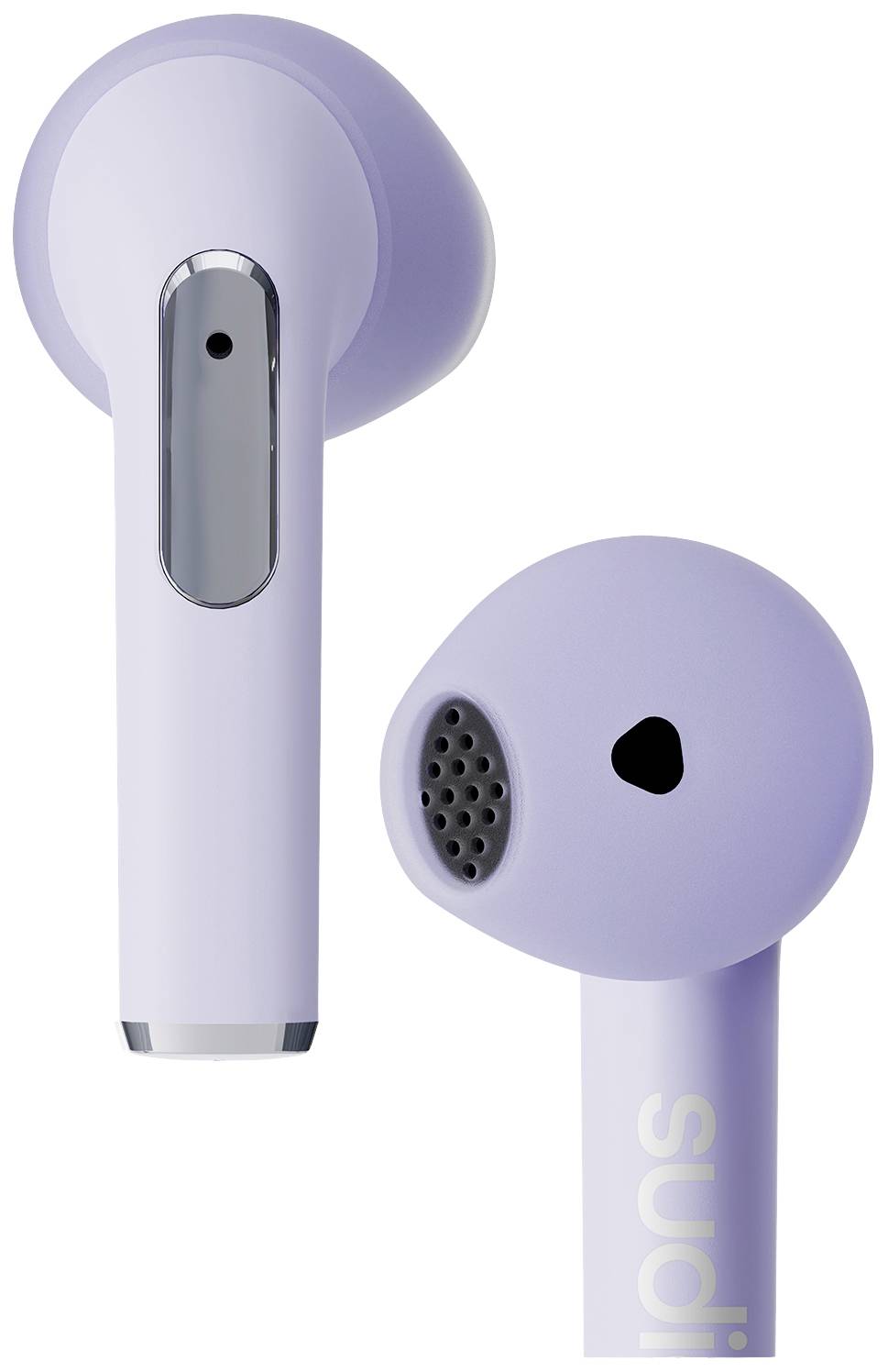 Auricolari wireless Lila con design in-ear, microfono e scritta 'sudi' su un lato.