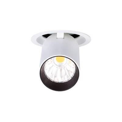 Faretto da incasso in un alloggiamento rotondo bianco, con lampada LED. Ideale per il montaggio a soffitto in ambienti interni moderni.