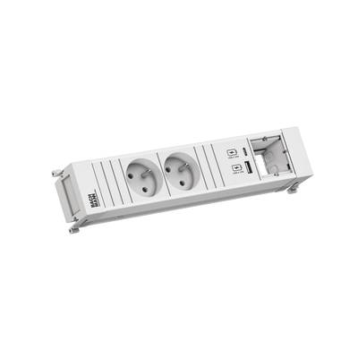 Multipresa con due prese elettriche, porte USB e un elemento ritraibile.