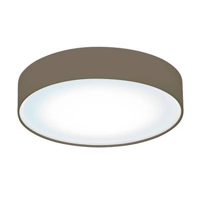 Plafoniera rotonda in marrone con superficie bianca che emana una luce uniforme. Ideale per interni moderni.