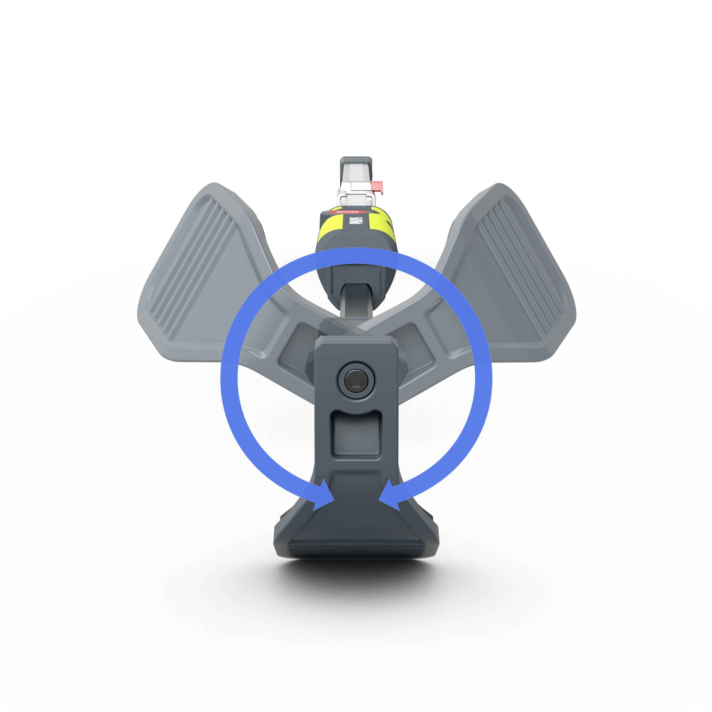 Strumento di misurazione con due ali che mostra frecce blu indicanti la direzione di rotazione.