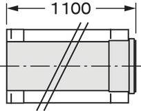 Disegno tecnico di un cilindro con un'indicazione di lunghezza di 1100 mm, rappresentato con cerchi e linee.
