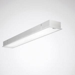 Un'illuminazione da soffitto rettangolare, moderna e minimalista, che emana una luce chiara e uniforme verso il basso.