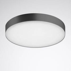 Plafoniera rotonda con cornice nera, illuminazione diffusa. Design minimale, adatta per interni moderni.