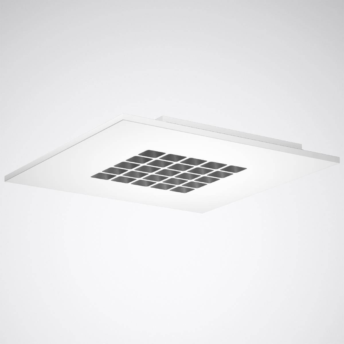 Un condotto di ventilazione quadrato bianco con un motivo a griglia centrale.