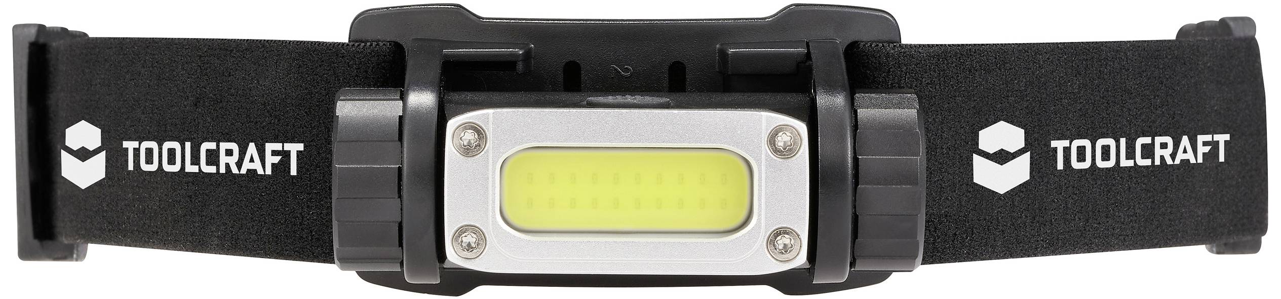 Lampada frontale di Toolcraft con fascia elastica e luce LED gialla. Ideale per attività all'aperto o lavori in condizioni di scarsa illuminazione.
