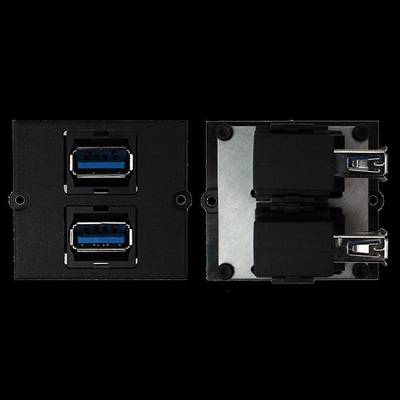 Due moduli con connettori USB 3.0, uno visto da davanti e uno da dietro, su sfondo nero.