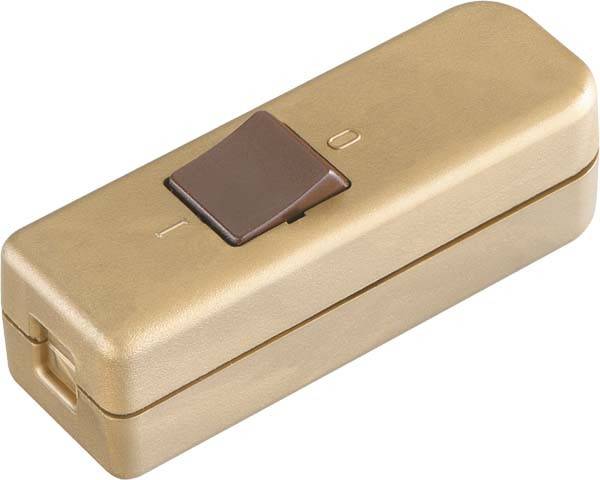 Interruttore basculante beige con pulsante marrone, contrassegnato con 'I' per Acceso e 'O' per Spento.