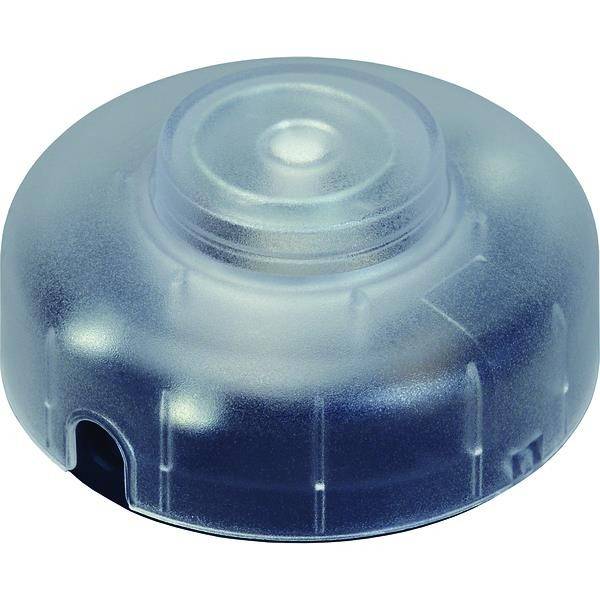 Un involucro rotondo e trasparente in plastica, presumibilmente parte di un dispositivo elettrico o meccanico.