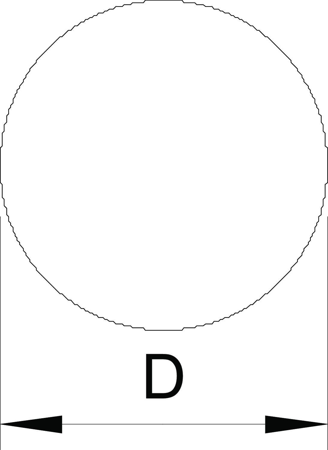 Diametro del cerchio, D', indica la distanza orizzontale da un punto del cerchio sul lato sinistro fino al punto opposto sul lato destro.
