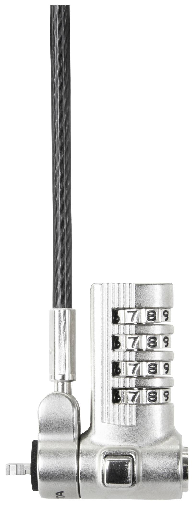 Un lucchetto argentato con cavo numerico. Quattro rulli numerici mostrano '7-1-8-9'. Il lucchetto è pensato per la sicurezza degli oggetti.