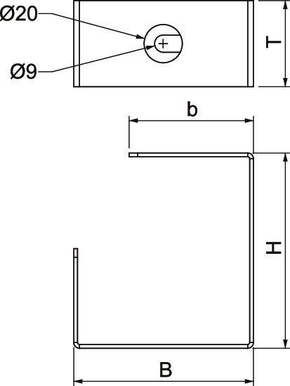 Disegno tecnico di un profilo metallico con le seguenti dimensioni: larghezza (L), altezza (A) e spessore (S); include dettagli dei fori Ø20, Ø9.