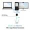 Lo schema mostra una trasmissione dati su 100 m: laptop, PC e monitor collegati tramite router di rete con percorsi di ingresso e uscita.