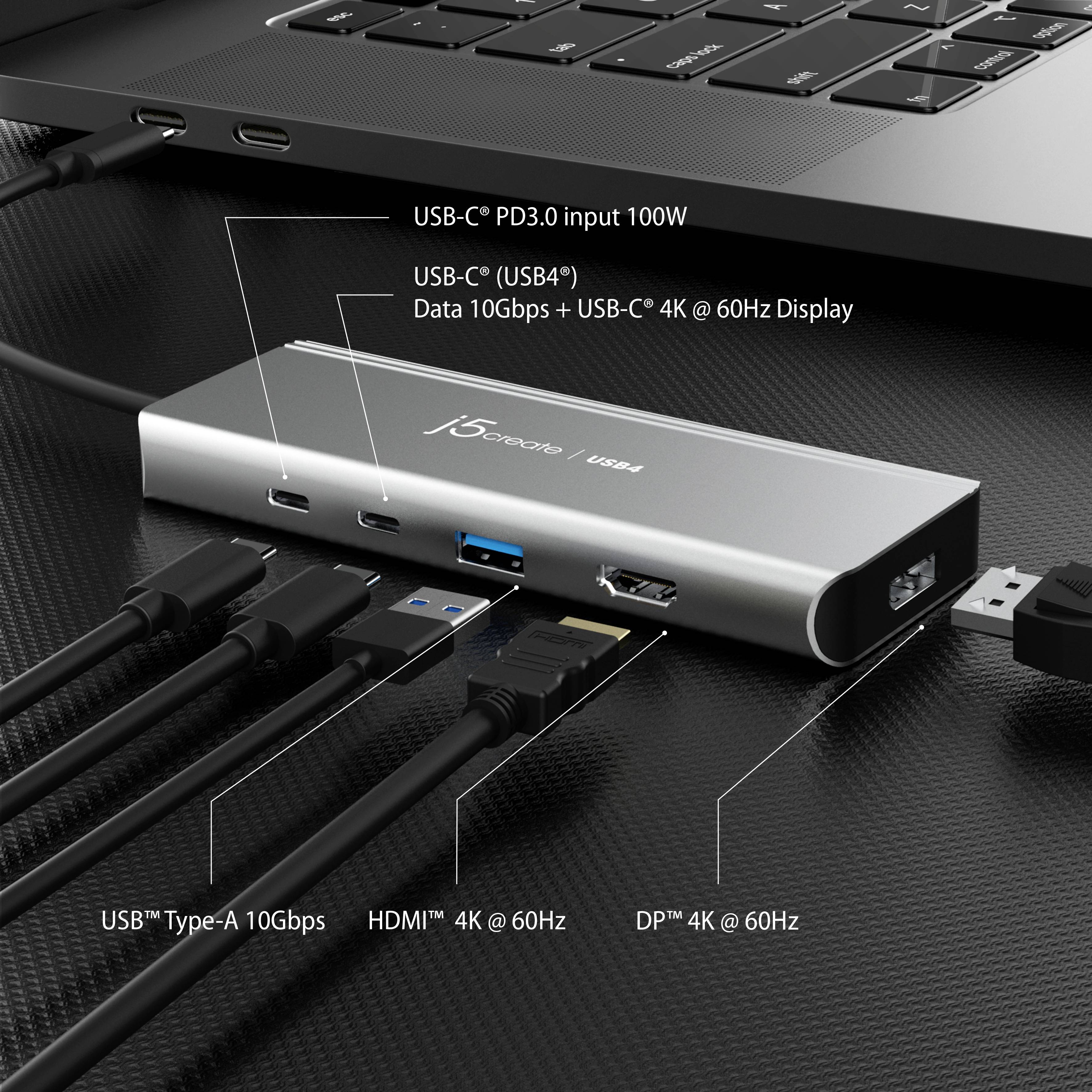 j5create JCD401 Hub USB 4 Porte USB 3.2 (Gen 2), USB 4, HDMI ™, DisplayPort Argento j5create JCD401 - Dockingstation - U-7