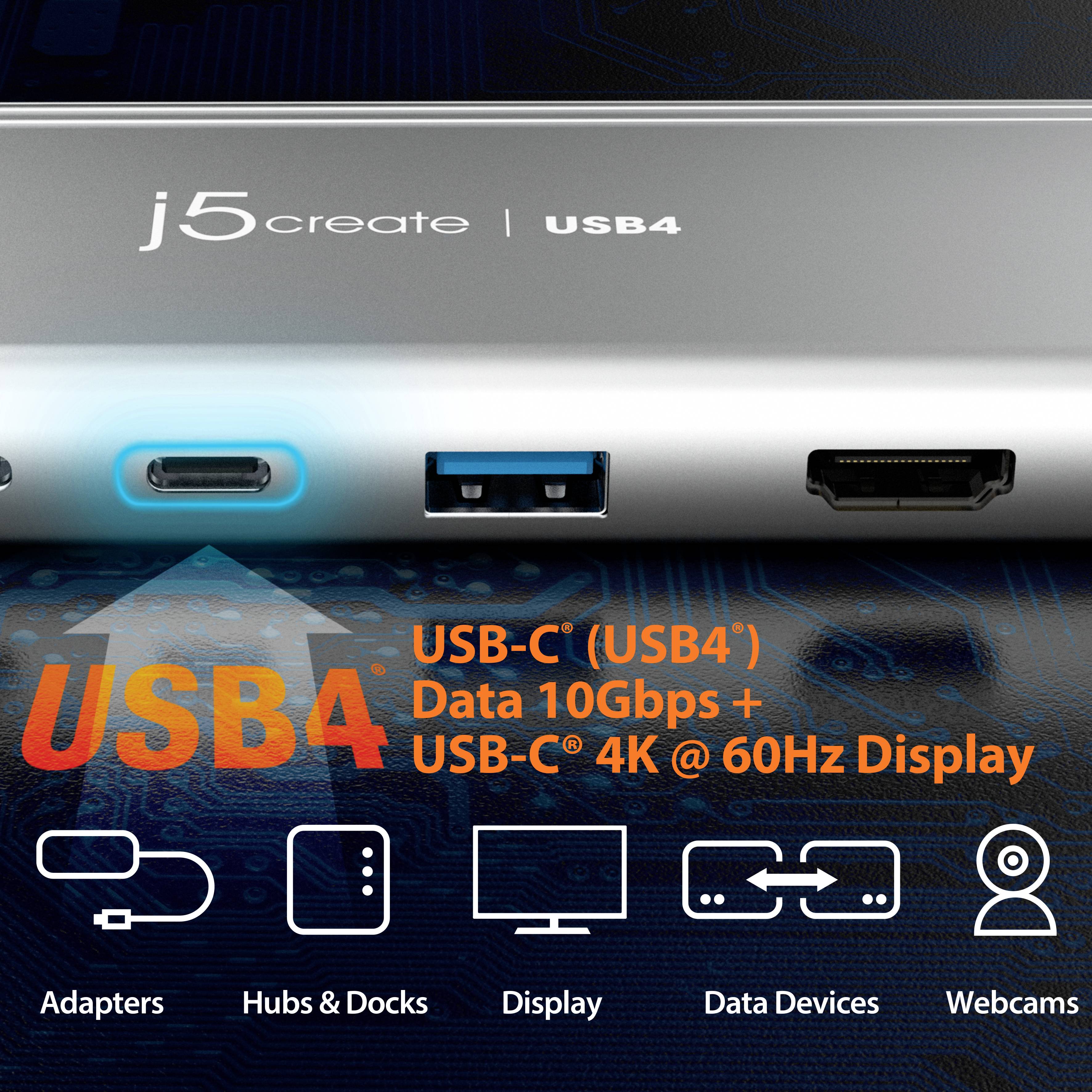j5create JCD401 Hub USB 4 Porte USB 3.2 (Gen 2), USB 4, HDMI ™, DisplayPort Argento j5create JCD401 - Dockingstation - U-8