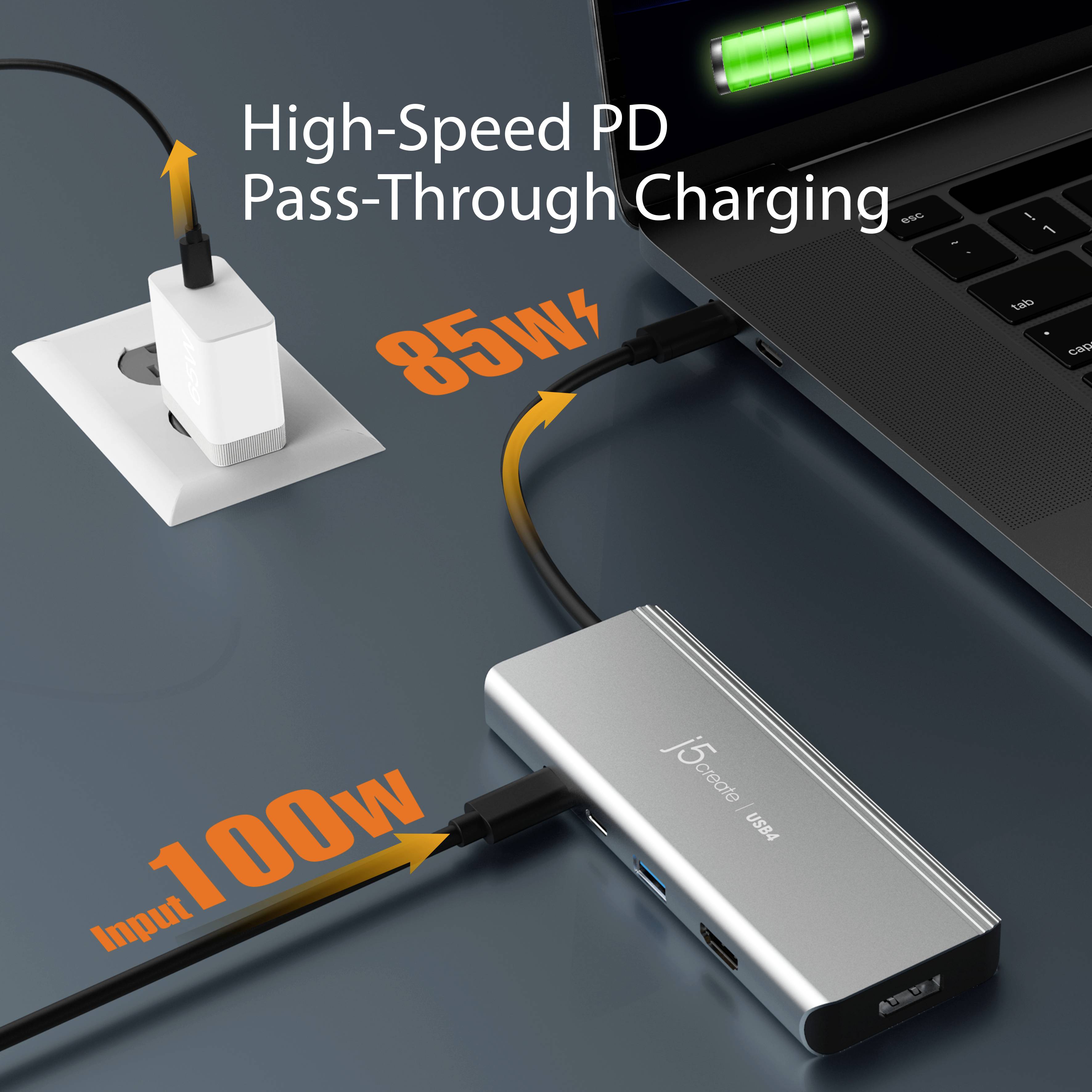 j5create JCD401 Hub USB 4 Porte USB 3.2 (Gen 2), USB 4, HDMI ™, DisplayPort Argento j5create JCD401 - Dockingstation - U-9