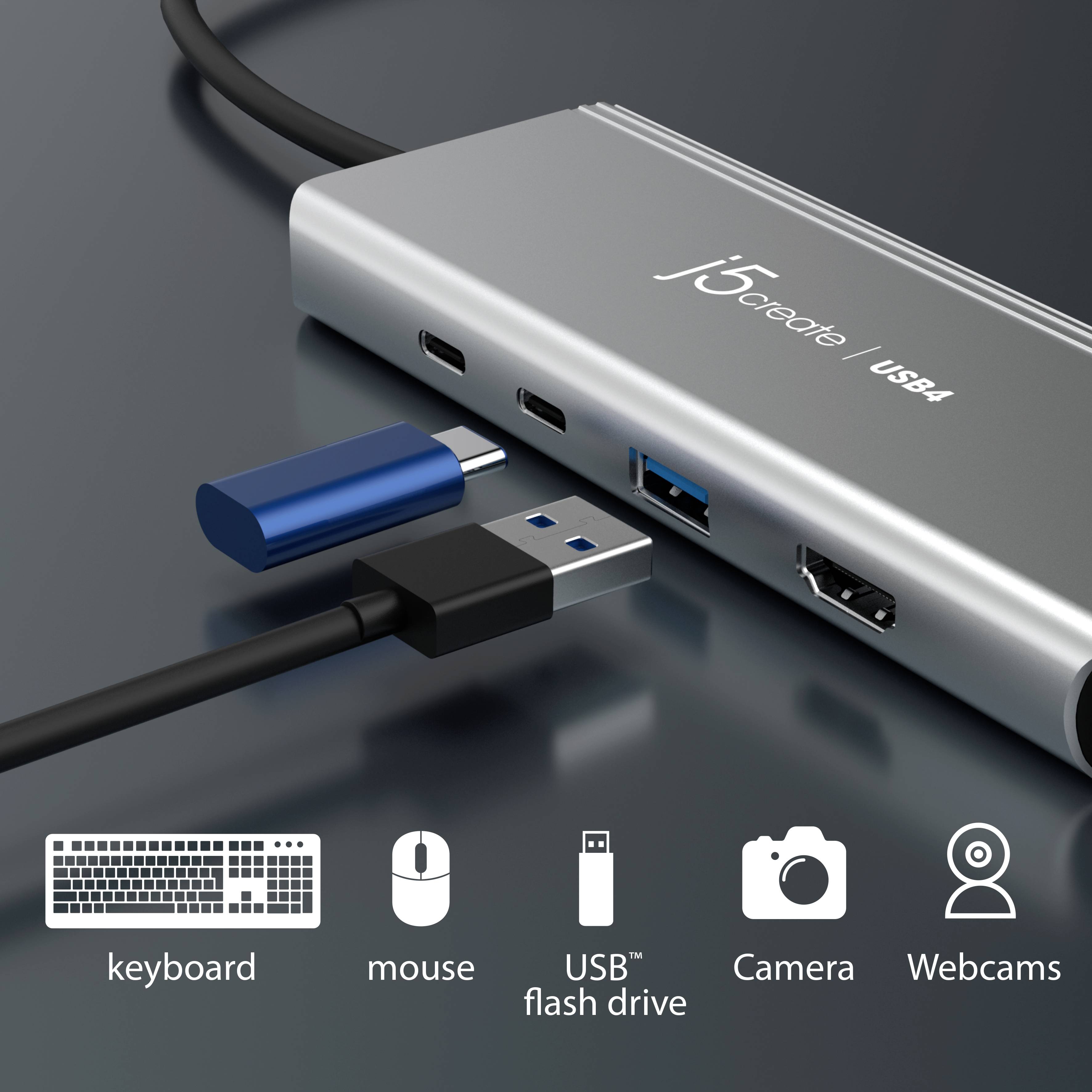 j5create JCD401 Hub USB 4 Porte USB 3.2 (Gen 2), USB 4, HDMI ™, DisplayPort Argento j5create JCD401 - Dockingstation - U-10