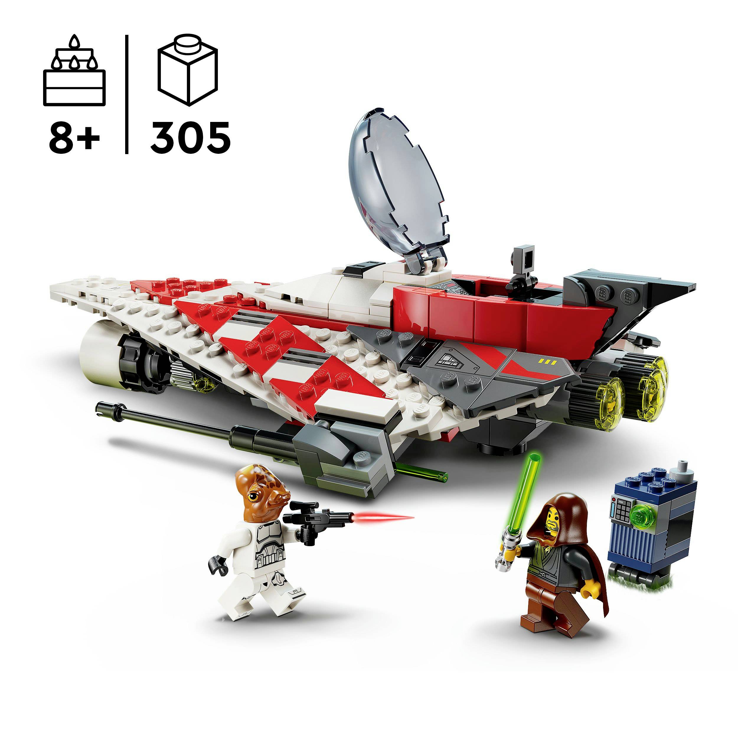 Set Lego Astronave con 305 pezzi, consigliato dai 8 anni in su. Inclusi due personaggi con armi e un piccolo droide.