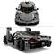 Auto Lego grigio con accenti arancioni, design futuristico, mostra vista frontale e posteriore. Adatto per appassionati di tecnica e modellismo.