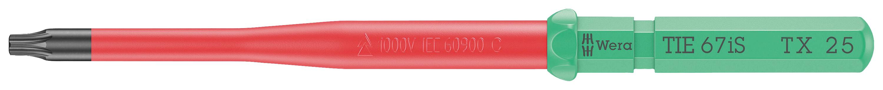 Cacciavite con inserto rosso e verde con la scritta 'WIHA TIE 8/S TX 25', adatto per viti esagonali.
