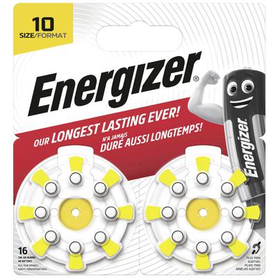 Confezione con due batterie a bottone gialle e bianche di Energizer. Testo sulla confezione: 'Le nostre batterie più durature!'