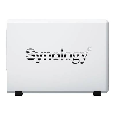 Custodia NAS bianca con scritta 'Synology' in nero.