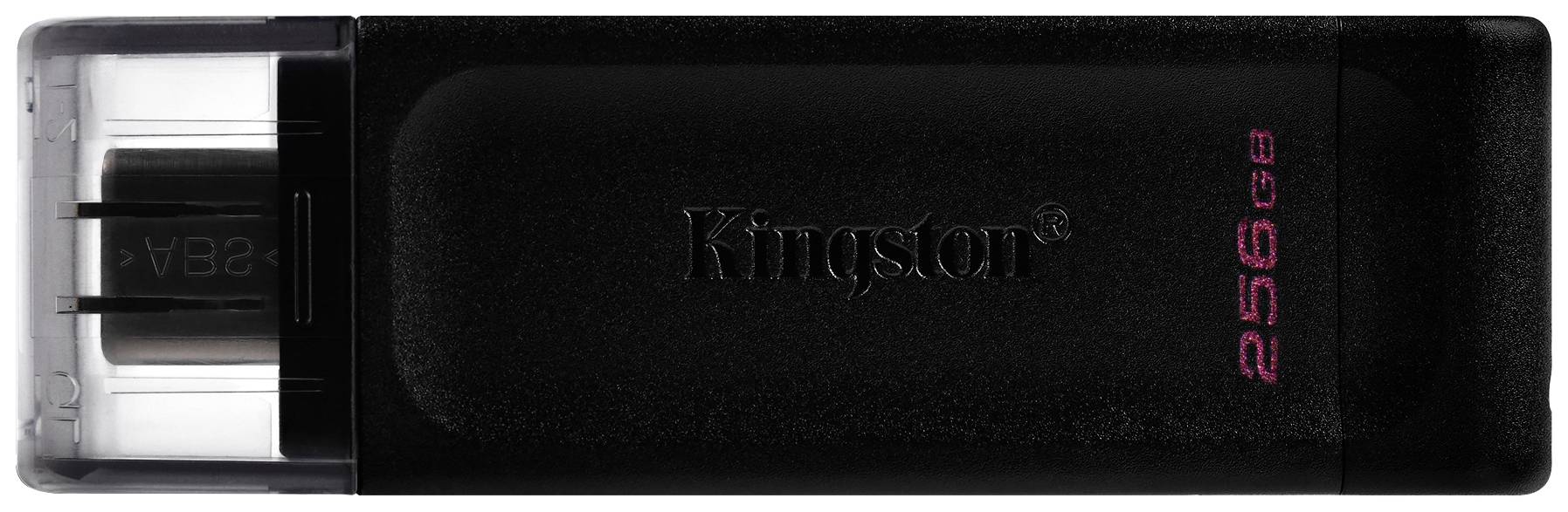 Una chiavetta USB nera con la scritta 'Kingstar' al centro e '256 GB' in carattere rosso sul bordo destro.