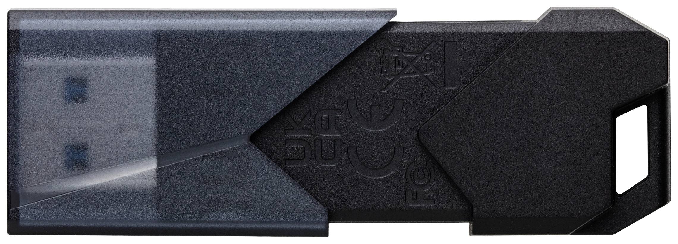 Una chiavetta USB con involucro nero e coperchio trasparente. Adatta per l'archiviazione e il trasferimento di dati.