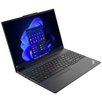 Laptop con schermo acceso, che mostra il sistema operativo Windows. Tastiera e TrackPoint visibili, design in colore scuro.