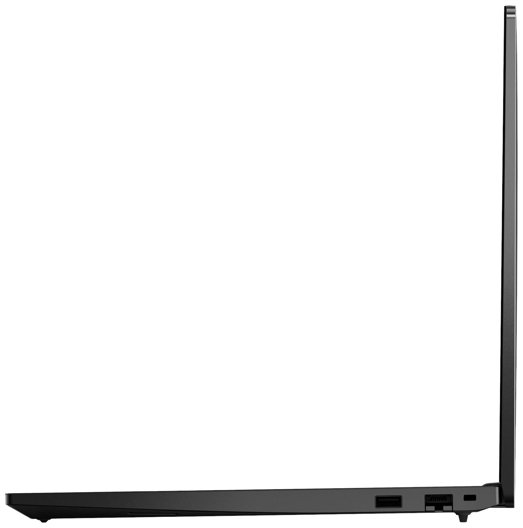 Un laptop aperto visto di lato, mostra un design sottile e minimalista.