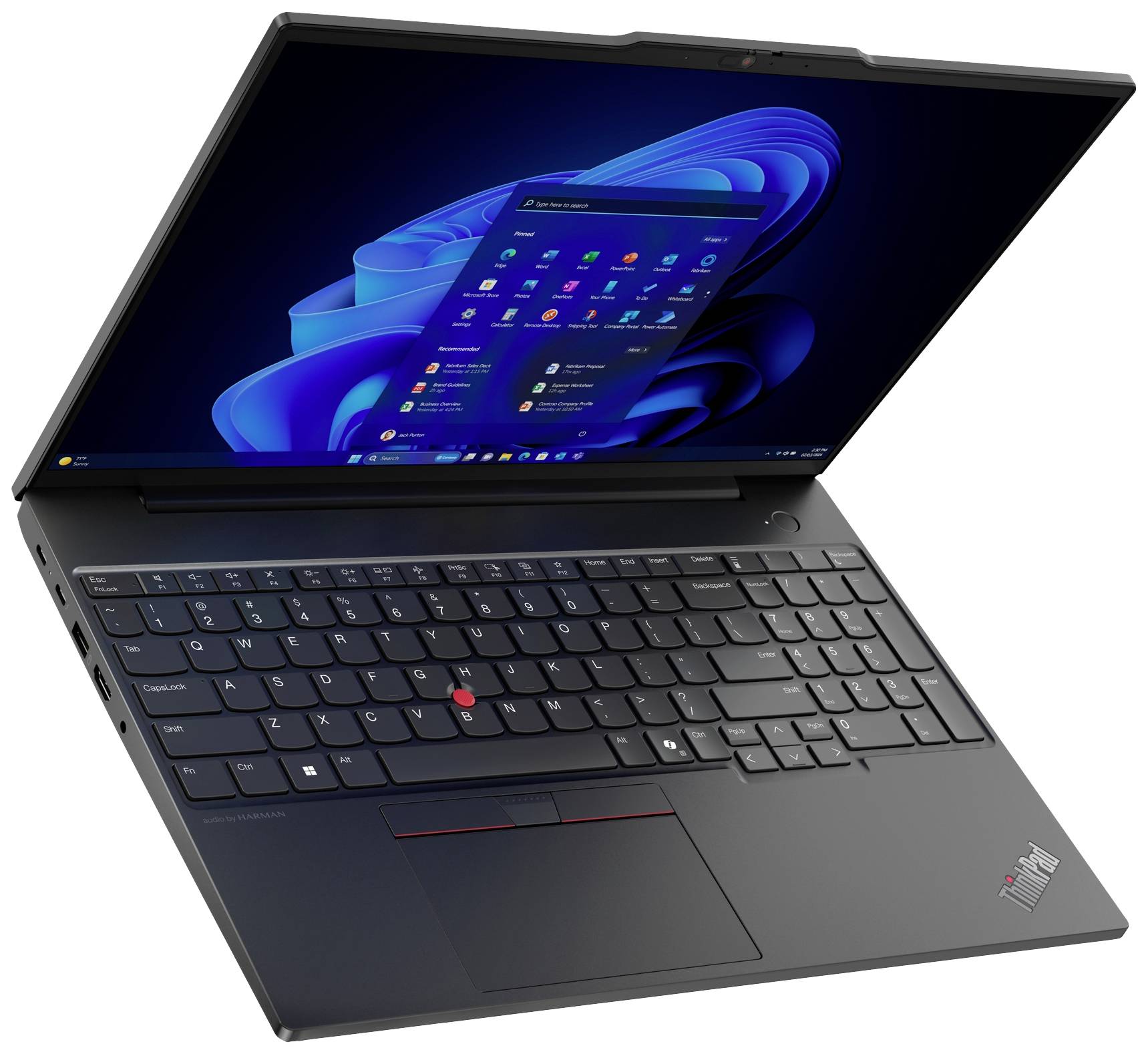 Un laptop con interfaccia Windows aperta mostra la schermata di avvio. Il laptop è nero e ha una tastiera QWERTZ.