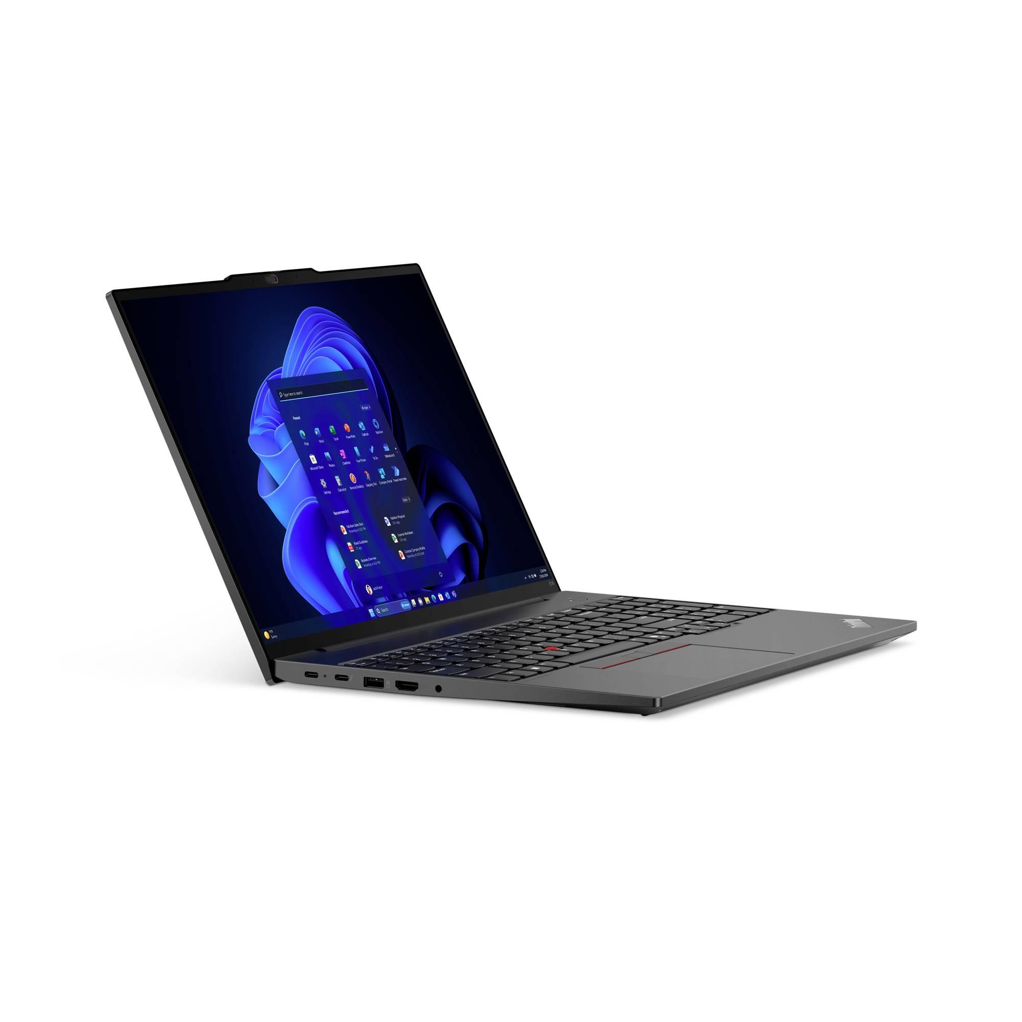 Un ultrabook con display aperto, che mostra un desktop con icone. Sul lato sinistro sono visibili diversi porte.
