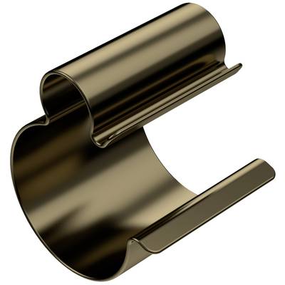 Una graffetta metallica color bronzo con design curvo, probabilmente utilizzata per la gestione dei cavi o il fissaggio di materiali.
