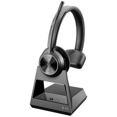 Cuffie wireless in una stazione di ricarica. Le cuffie hanno grandi cuscinetti auricolari e pulsanti di controllo sul lato. La stazione è nera.