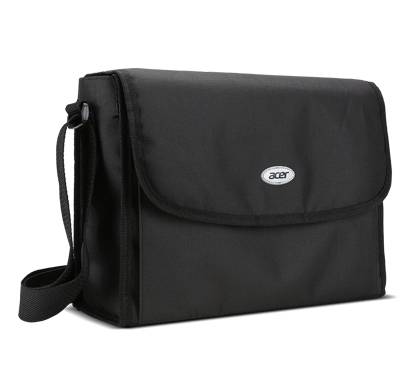 Una borsa nera per laptop con cinghie di trasporto e logo Acer sul lato anteriore. Ideale per il trasporto sicuro di un computer portatile.