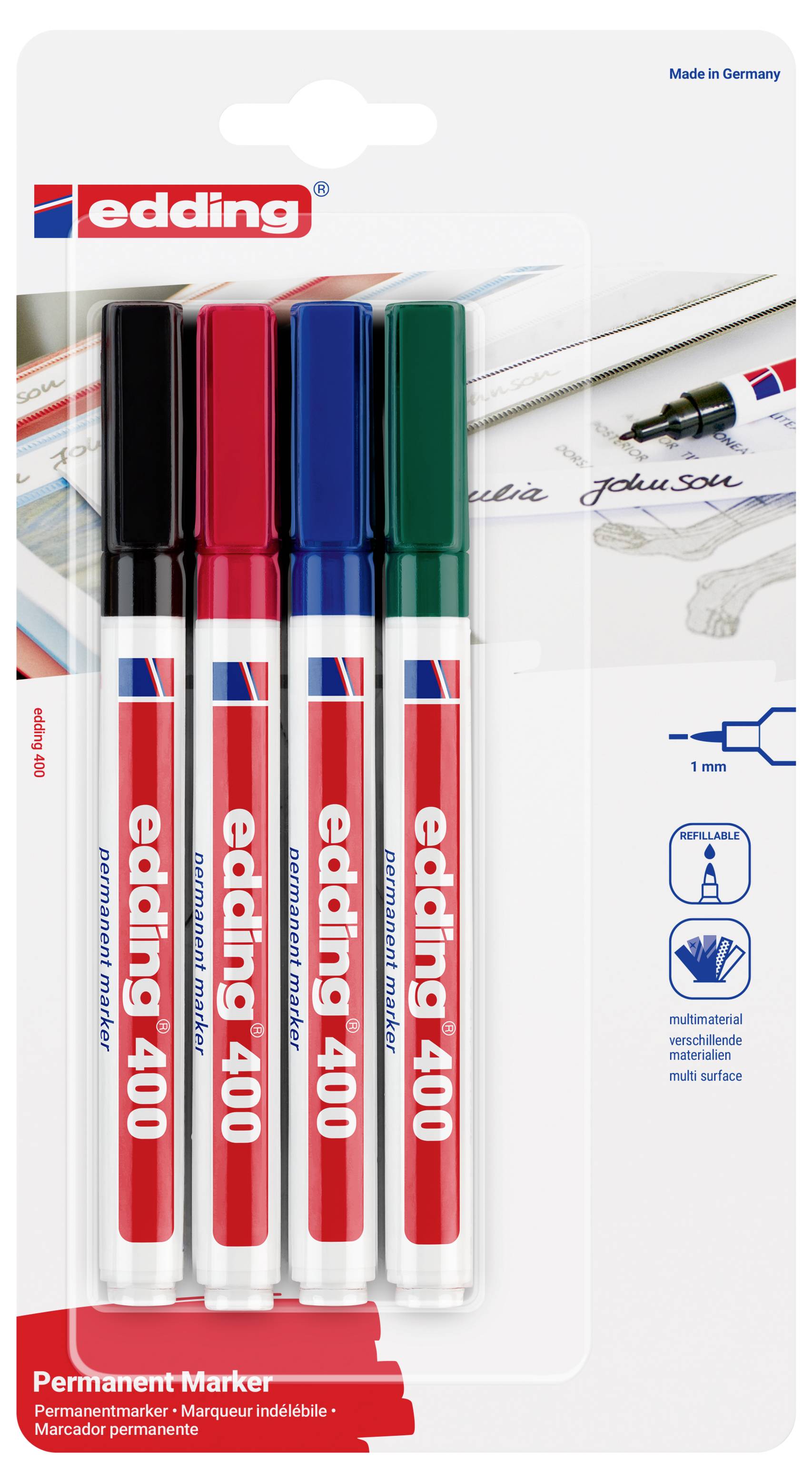 Edding 400 4-400-4-1999 Marcatore indelebile Nero, Rosso, Blu, Verde resistente all'acqua: Sì-1