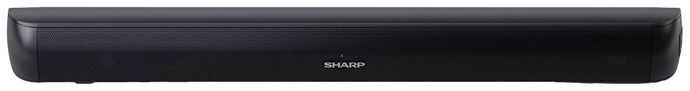 Soundbar nera con il logo 'SHARP' al centro. Design piatto e rettangolare, adatta per la riproduzione audio dei dispositivi TV.