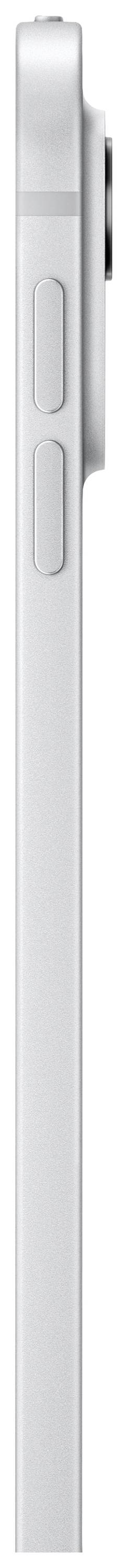 Un smartphone d'argento visto di lato che mostra i tasti del volume e il modulo fotocamera sul retro.