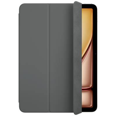Un tablet con una custodia protettiva grigia, parzialmente aperto, che mostra uno schermo arancione.