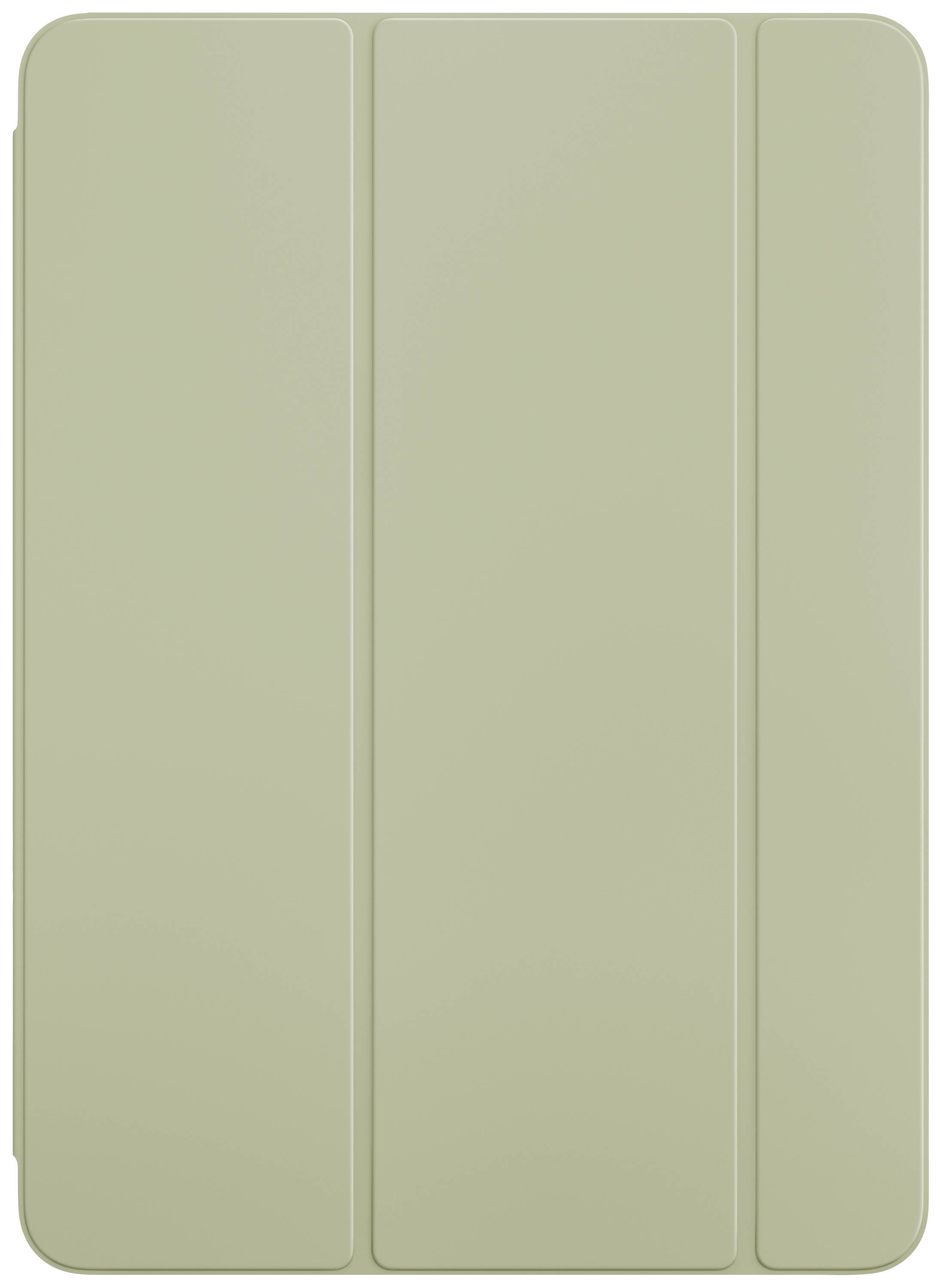 Custodia per tablet chiusa, color verde chiaro, con tre sezioni segmentate in un design minimalista.