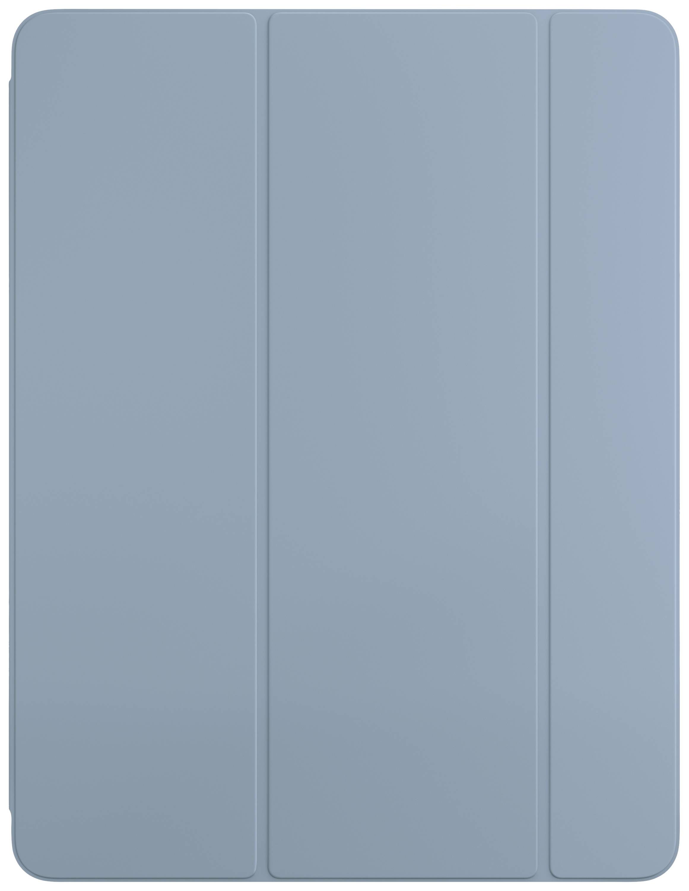 Custodia blu chiusa per tablet, con design a tre pieghe.