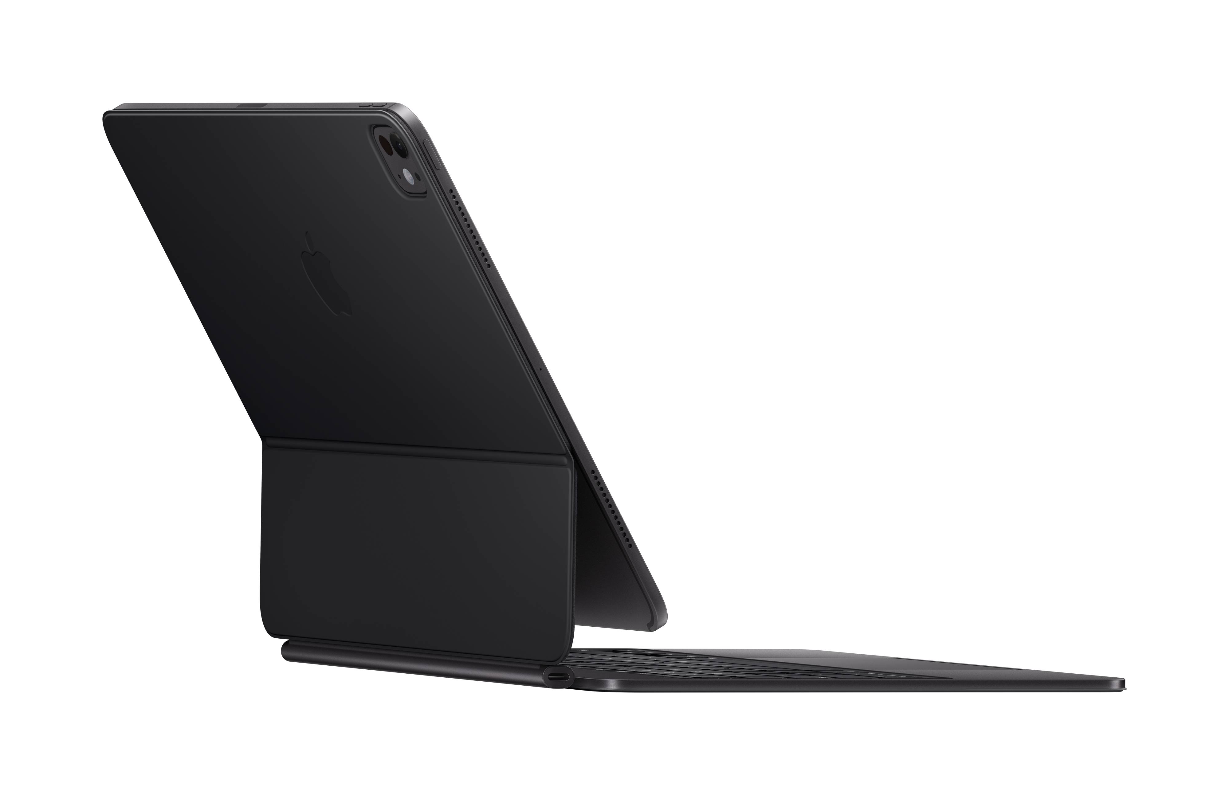 Un laptop con display rimovibile visto di lato, poggiato su una tastiera magnetica, ideale per un lavoro flessibile.