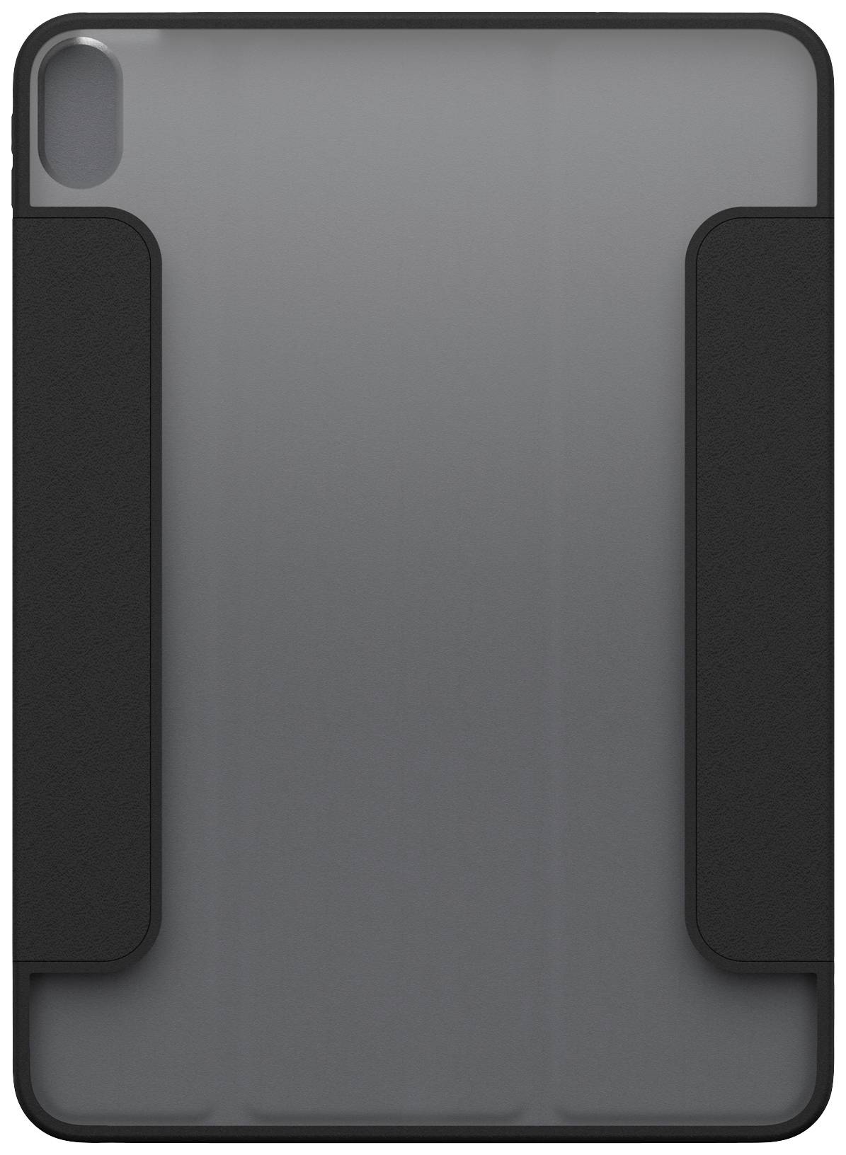 Una custodia nera per tablet con retro trasparente, progettata per proteggere un tablet.