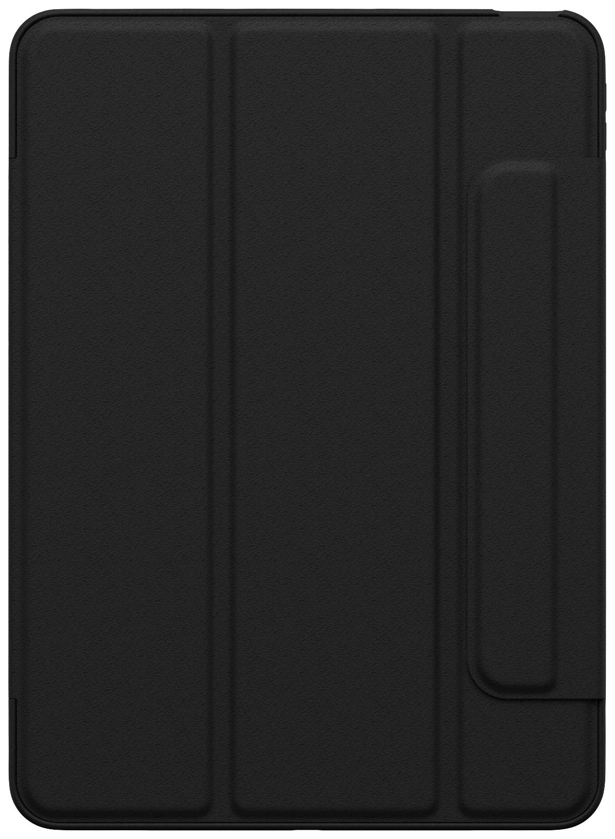 Un custodia nera per tablet con un cover pieghevole che offre protezione e funzione di supporto.