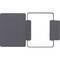 Cover grigio-nero a libro per tablet, che offre protezione per il fronte e il retro.