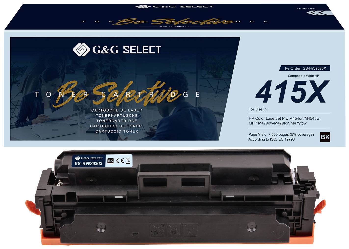 Cartuccia toner G&G Select 415X, compatibile con HP Color LaserJet Pro M454/M479, Nero, Resa: 7.600 pagine.