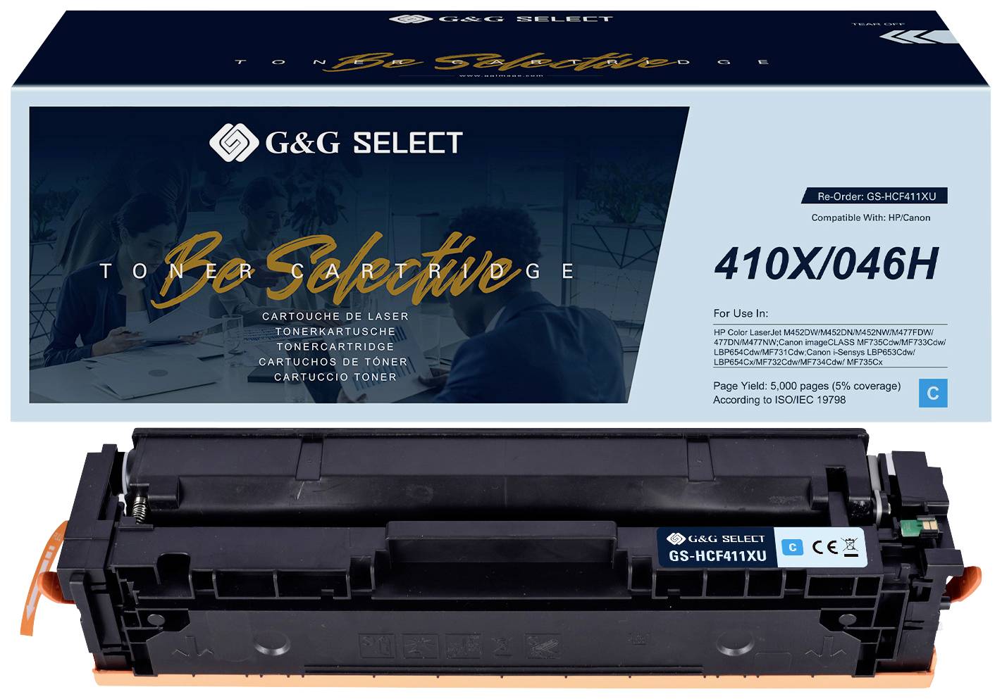 G&G Toner sostituisce Canon, HP 410X, 046H Compatibile Ciano CF411X/Cartridge 046H Cyan GS-HCF411X(U)