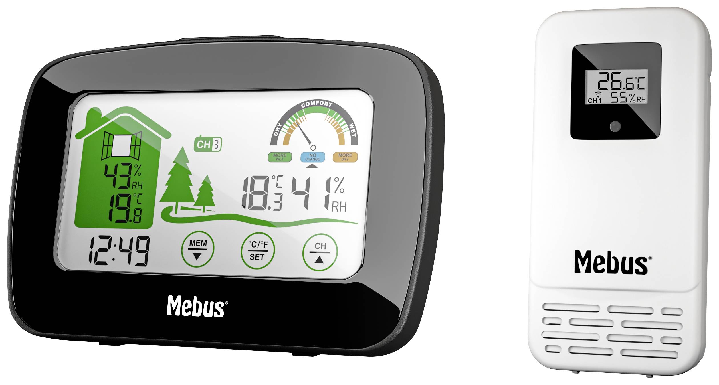Termometro e igrometro digitale con display per temperature interne ed esterne. Mostra 18,3 °C all'interno e 26,6 °C all'esterno.