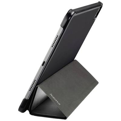 Tablet in visione laterale con cover nero che funge da supporto, nome del marchio 'Tsante' visibile.