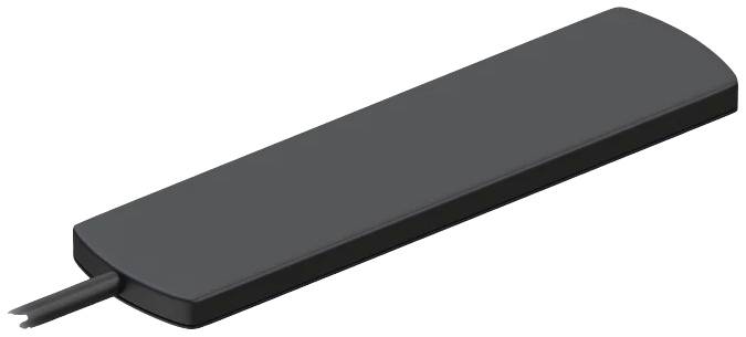 Una striscia allungata di plastica nera con un filo integrato e mobile. Serve come involucro estensibile per alimentatori.